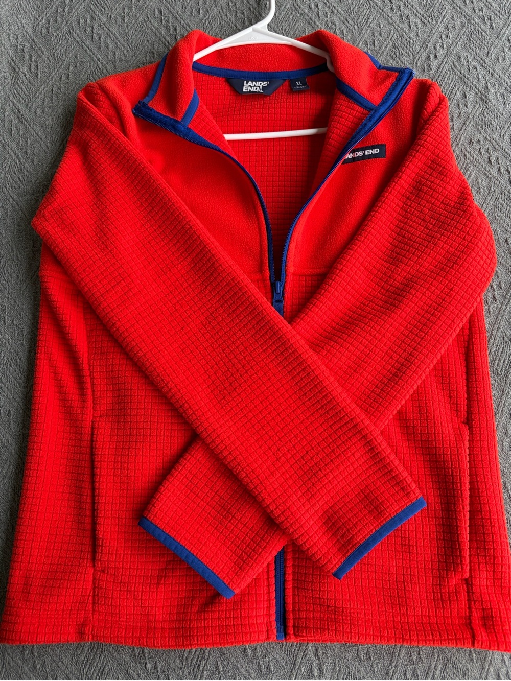 Lands' End Red Fleece Zip Jacket with Blue Trim
